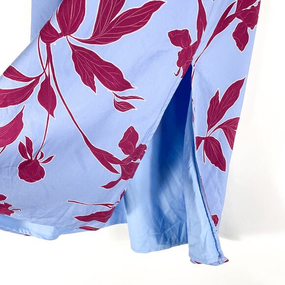 Thakoon Floral Midi Skirt Blue Red Midi Side‎ Slit A-line Elastic Waist Sz 0 - Picture 12 of 14